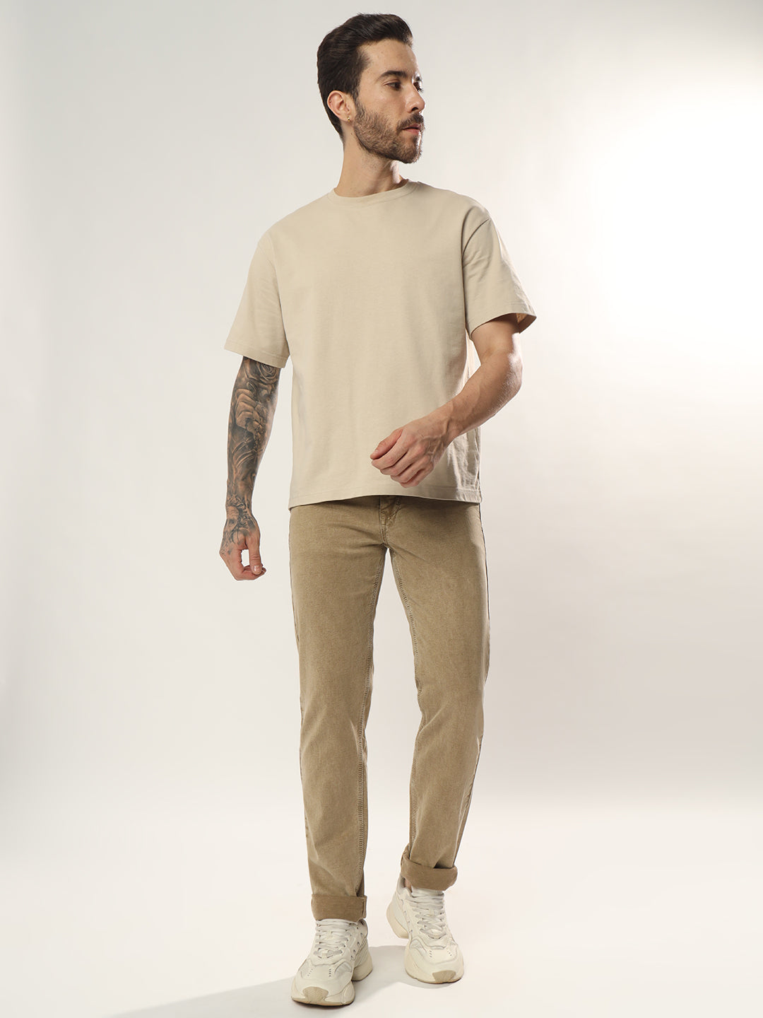 Classic Khakhi 5 Pocket Mid Rise Denim Comfort Fit Strechable Fabric