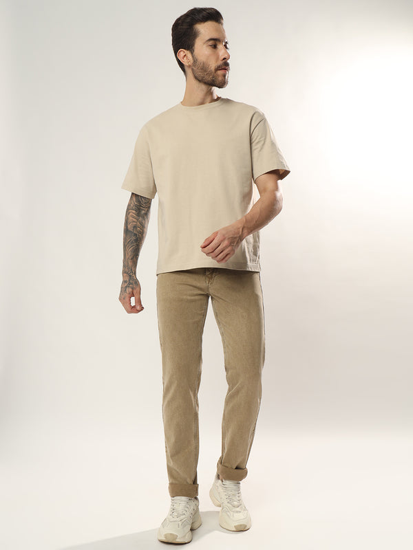 Classic Khakhi 5 Pocket Mid Rise Denim Comfort Fit Strechable Fabric