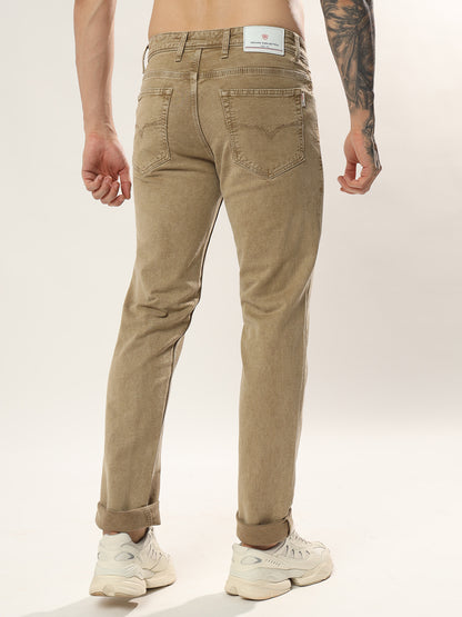 Classic Khakhi 5 Pocket Mid Rise Denim Comfort Fit Strechable Fabric