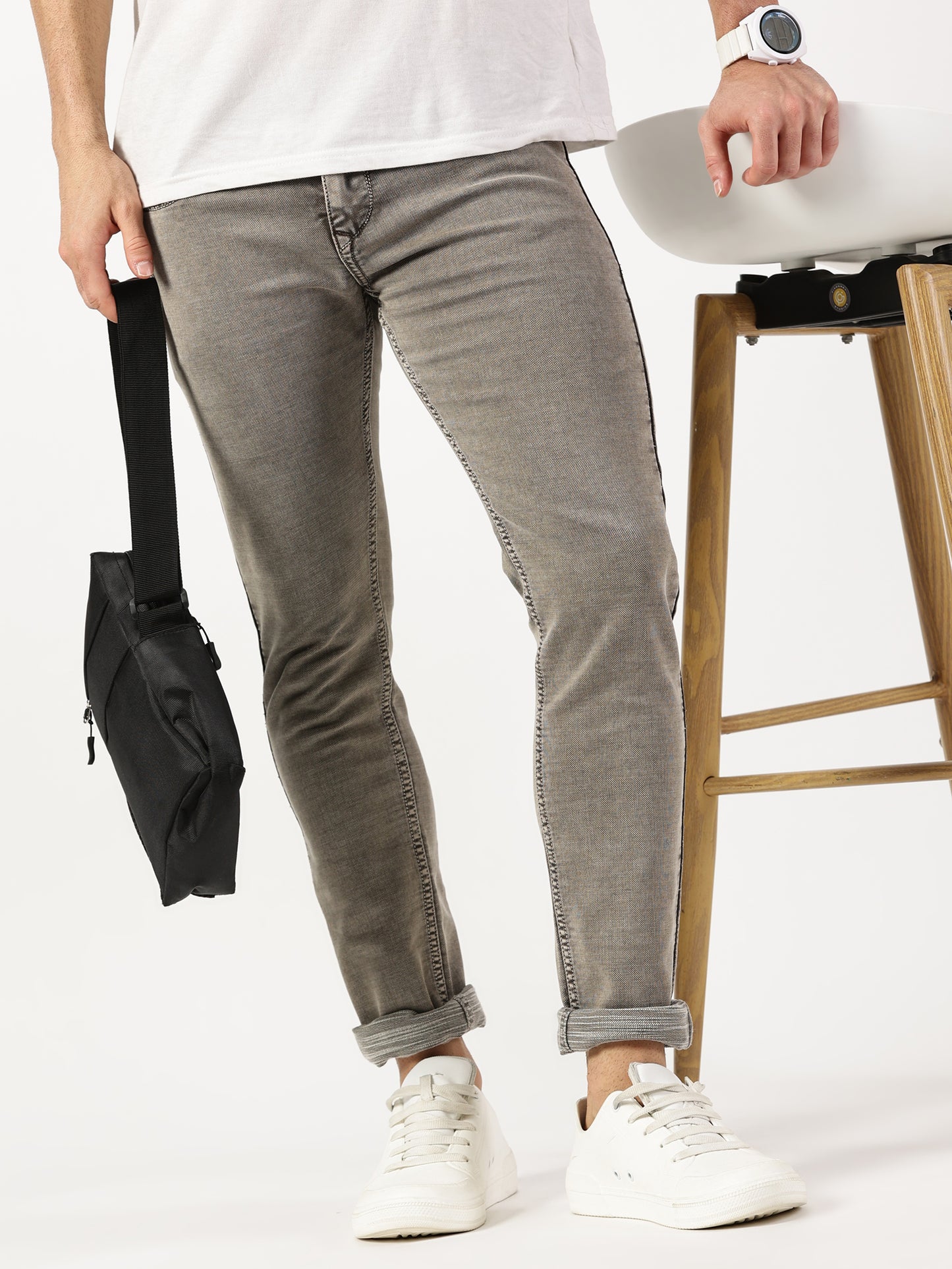 Classic Beige Narrow Fit Men's Jeans