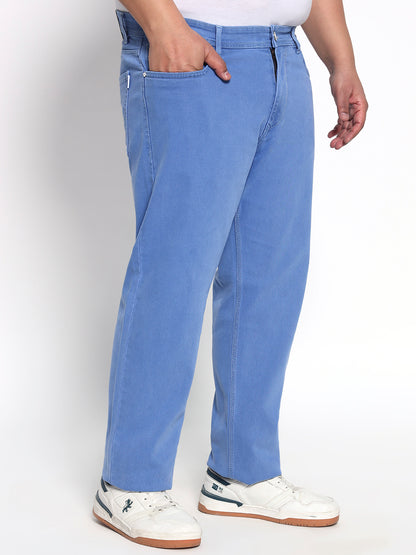 Sky Blue Plus Size Midrise Comfort Fit Strech Jeans