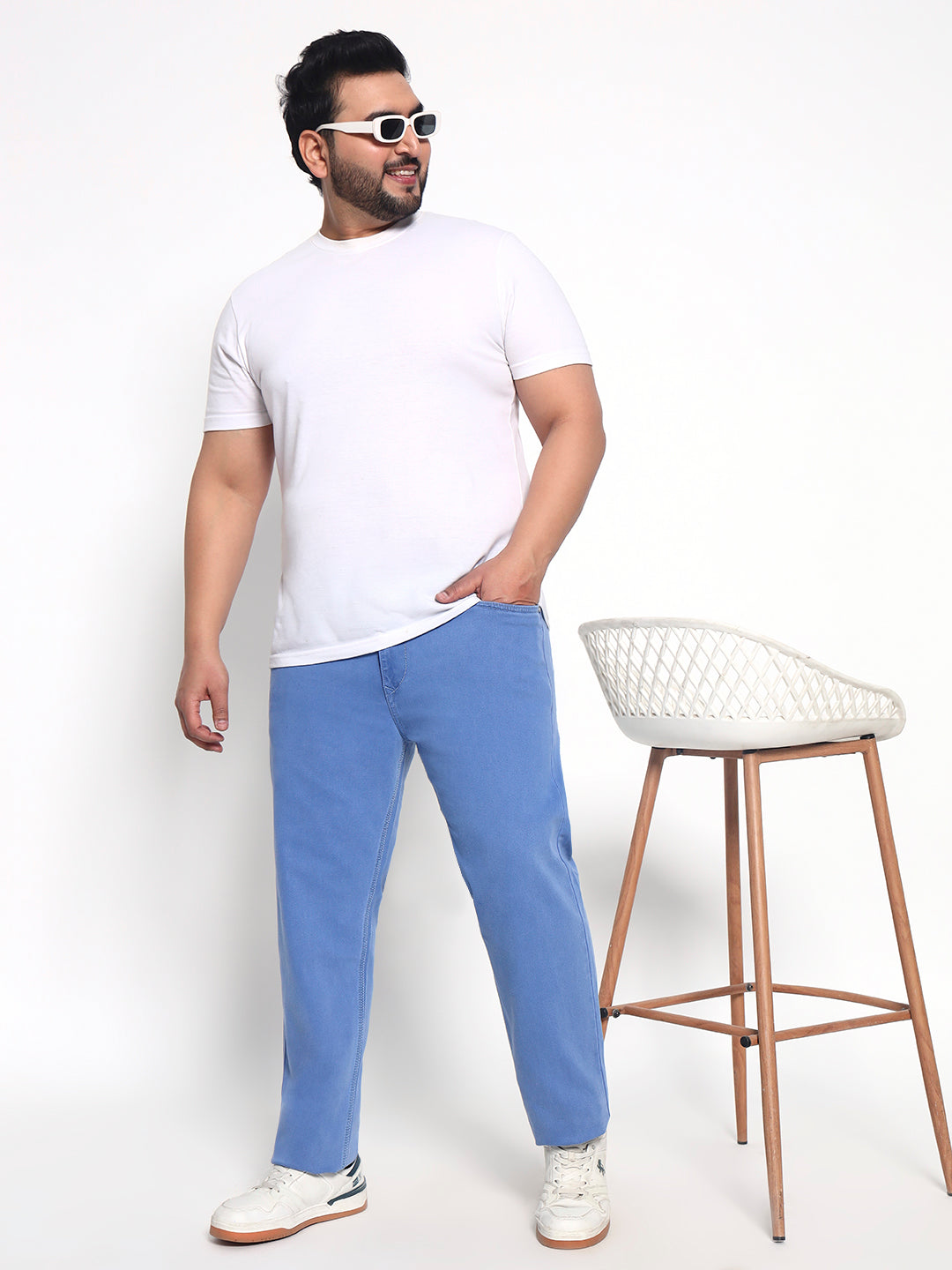 Sky Blue Plus Size Midrise Comfort Fit Strech Jeans